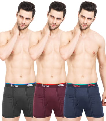 NRG Mens Cotton Assorted  Colour Pocket Trunks ( Pack of 3 Coffee Brown - Maroon - Navy Blue ) G13