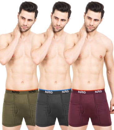 NRG Mens Cotton Assorted Colour Pocket Trunks ( Pack of 3 Light Green - Coffee Brown - Maroon ) G13