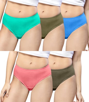 NRG Womens Cotton Assorted Colour Panties ( Pack of 5 Mint Green - Dark Green - Light Green - Peach - Light Blue ) L01 Hipster