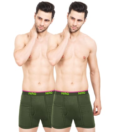 NRG Mens Cotton Assorted Colour Pocket Trunks ( Pack of 2 Military Green - Military Green ) G13