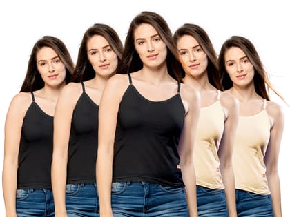 NRG Womens Cotton Assorted Colour Adjustable Slips ( Pack of 5 Black - Black - Black  - Skin - Skin ) L13 Camisole