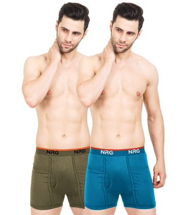 NRG Mens Cotton Assorted Colour Pocket Trunks ( Pack of 2 Light Green - Turquoise ) G13