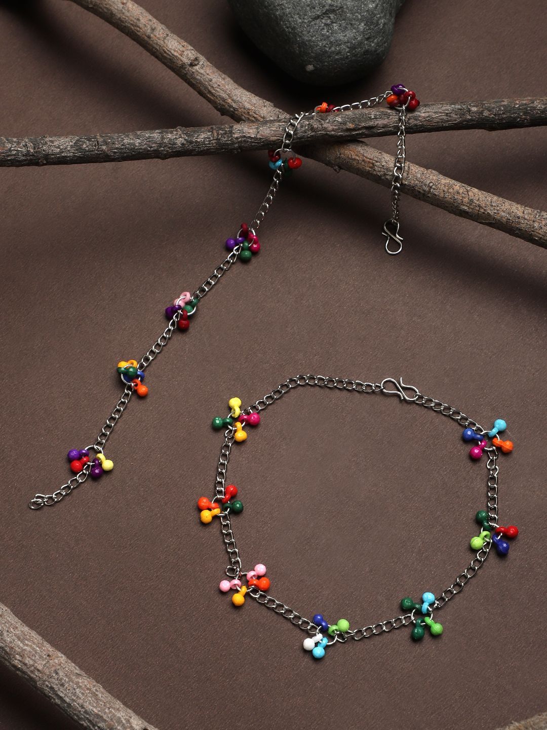 Cardianl Oxidized Silver Color Multicolor Beads Anklet/ Pajeb/ Payal