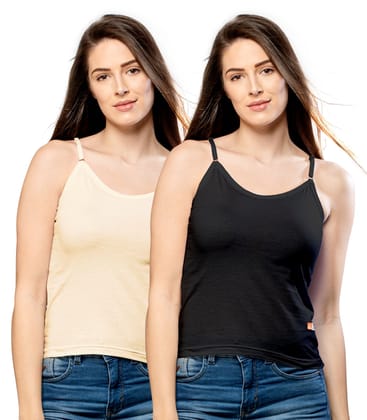 NRG Womens Cotton Assorted Colour Adjustable Slips ( Pack of 2 Skin - Black ) L13 Camisole