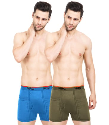 NRG Mens Cotton Assorted Colour Pocket Trunks ( Pack of 2 Light Blue - Light Green ) G13