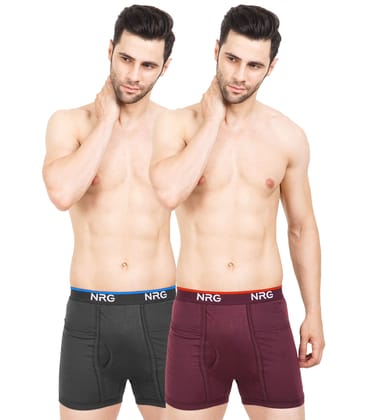NRG Mens Cotton Assorted Colour Pocket Trunks ( Pack of 2 Coffee Brown - Maroon ) G13