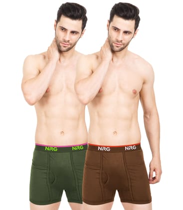 NRG Mens Cotton Assorted Colour Pocket Trunks ( Pack of 2 Military Green - Light Brown ) G13