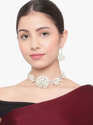 Cardinal White Moti Stone Choker Necklace Set