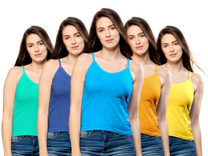 NRG Womens Cotton Assorted Colour Adjustable Slips ( Pack of 5 Mint Green - Dark Blue - Turquoise - Orange - Yellow ) L13 Camisole