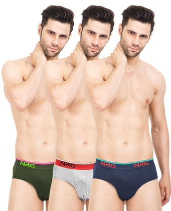 NRG Mens Cotton Assorted Colour Briefs  ( Pack of 3 Military Green - Grey Melange - Navy Blue ) G03