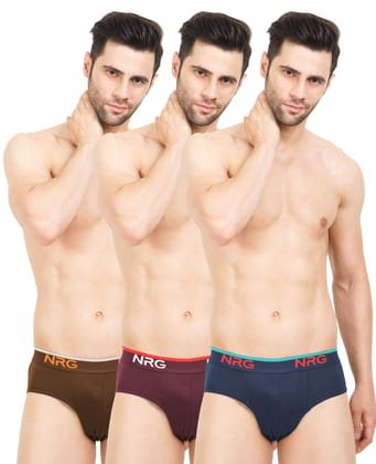 NRG Mens Cotton Assorted Colour Briefs  ( Pack of 3 Light Brown - Maroon - Navy Blue ) G03