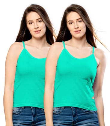 NRG Womens Cotton Assorted Colour Adjustable Slips ( Pack of 2  Mint Green - Mint Green ) L13 Camisole