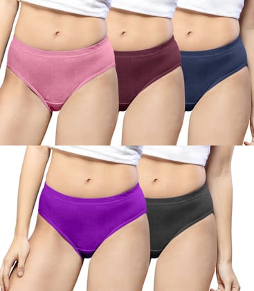 NRG Womens Cotton Assorted Colour Panties ( Pack of 5 Pastol Pink - Maroon - Navy Blue - Purple - Coffee Brown ) L01 Hipster