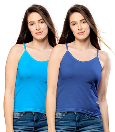 NRG Womens Cotton Assorted Colour Adjustable Slips ( Pack of 2  Dark blue - Turquoise ) L13 Camisole