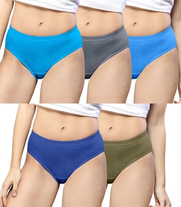 NRG Womens Cotton Assorted Colour Panties ( Pack of 5 Turquoise - Light Blue - Grey - Dark Blue - Light Green ) L01 Hipster