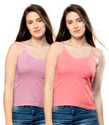 NRG Womens Cotton Assorted Colour Adjustable Slips ( Pack of 2 Peach - Pastol Pink ) L13 Camisole