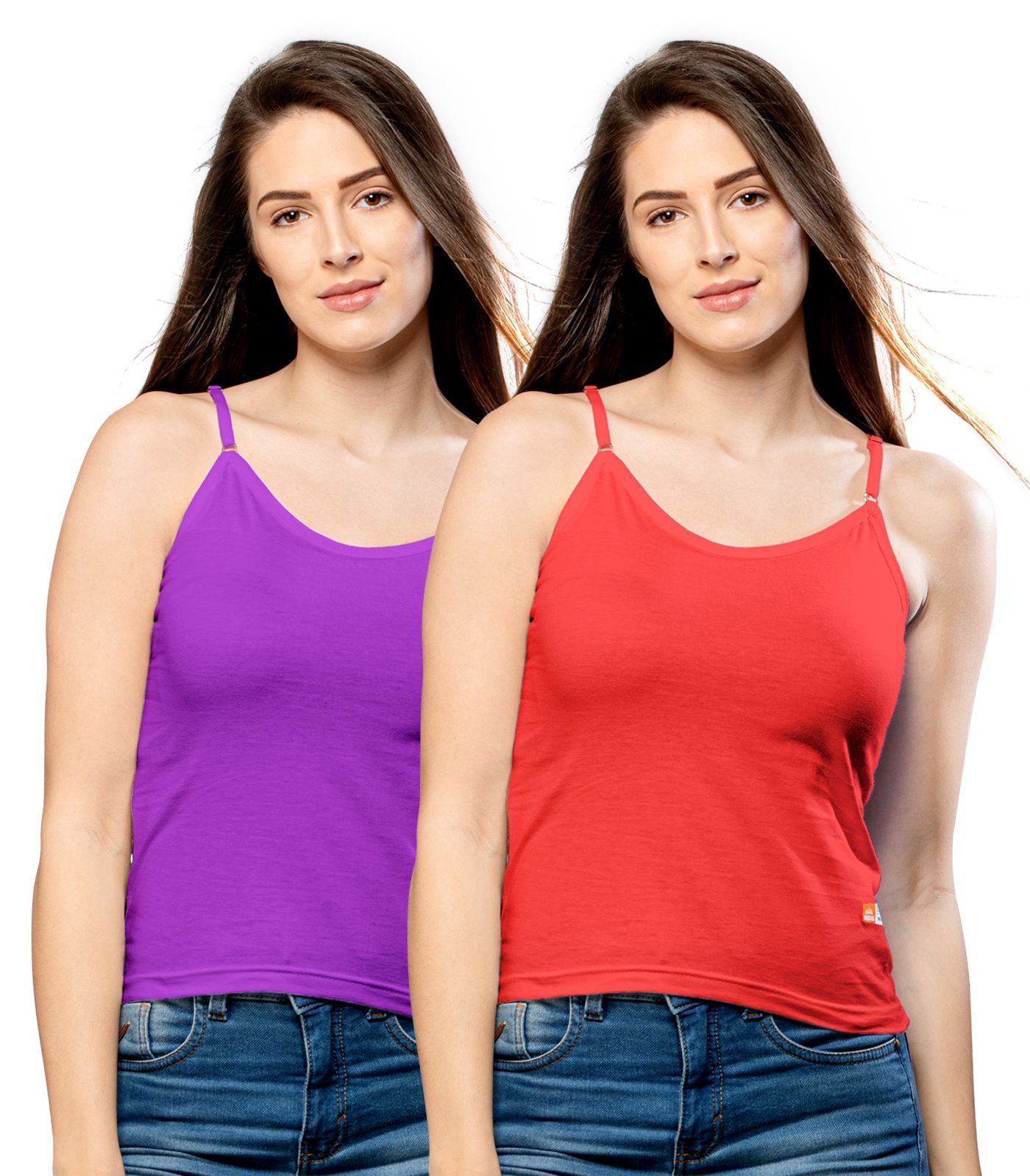 NRG Womens Cotton Assorted Colour Adjustable Slips ( Pack of 2 Purple - Red ) L13 Camisole