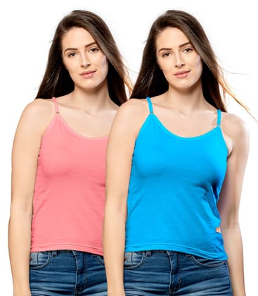 NRG Womens Cotton Assorted Colour Adjustable Slips ( Pack of 2 Peach - Turquoise ) L13 Camisole