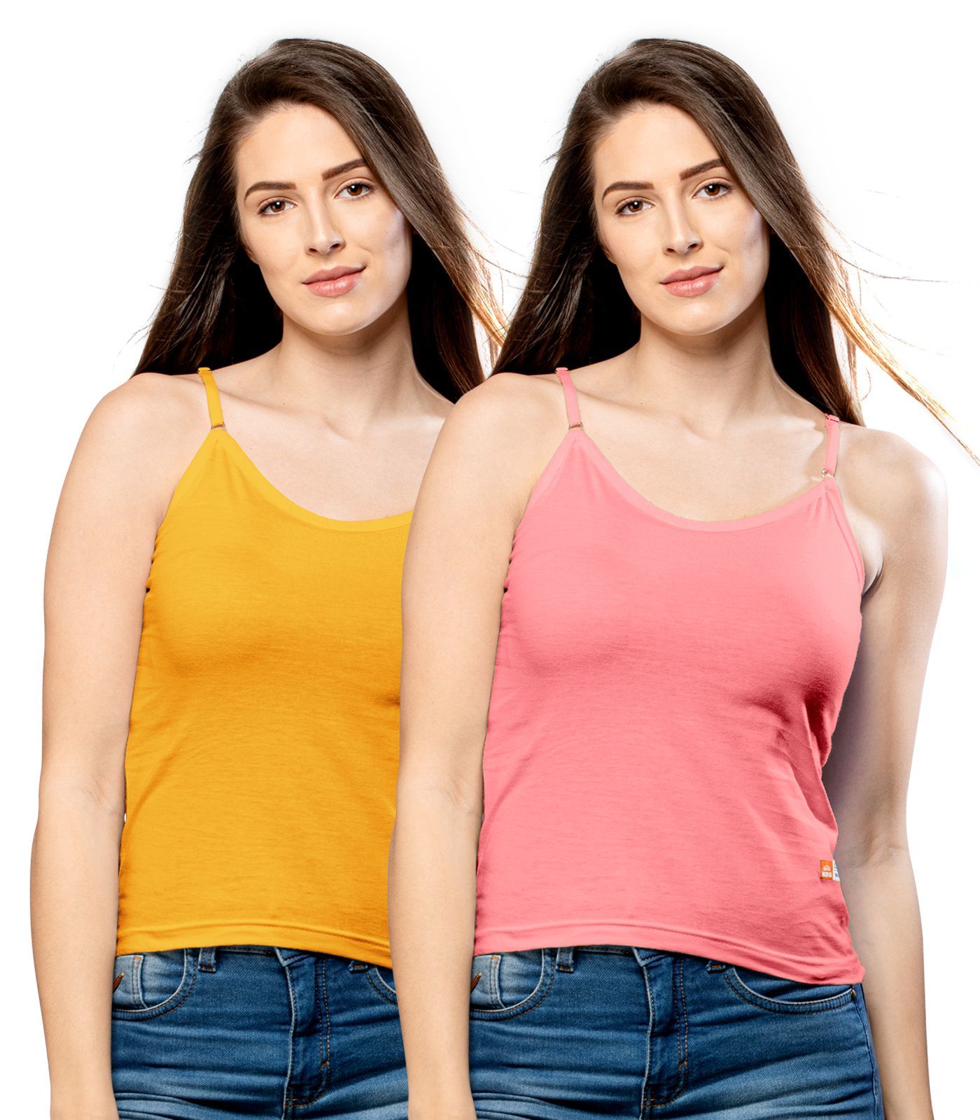 NRG Womens Cotton Assorted Colour Adjustable Slips ( Pack of 2 Orange - Peech ) L13 Camisole