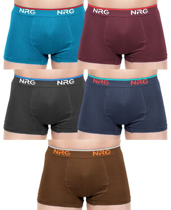 NRG Mens Cotton Assorted Colour Boxer Trunks ( Pack of 5 Turquoise - Maroon - Coffee Brown - Navy Blue - Light Brown ) G15