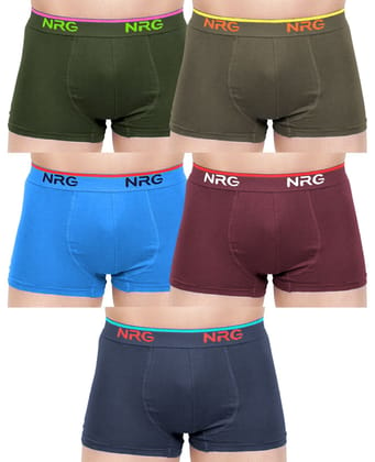 NRG Mens Cotton Assorted Colour Boxer Trunks ( Pack of 5 Military Green - Dark Green - Light Blue - Maroon - Navy Blue ) G15