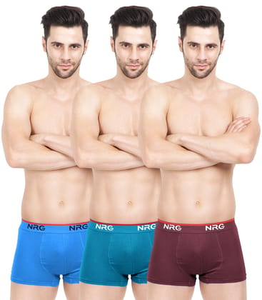 NRG Mens Cotton Assorted Colour Boxer Trunks ( Pack of 3 Light Blue - Turquoise - Maroon ) G15