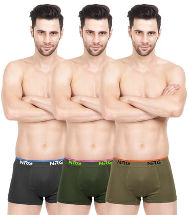 NRG Mens Cotton Assorted Colour Boxer Trunks ( Pack of 3 Coffee Brown - Military Green - Light Green ) G15