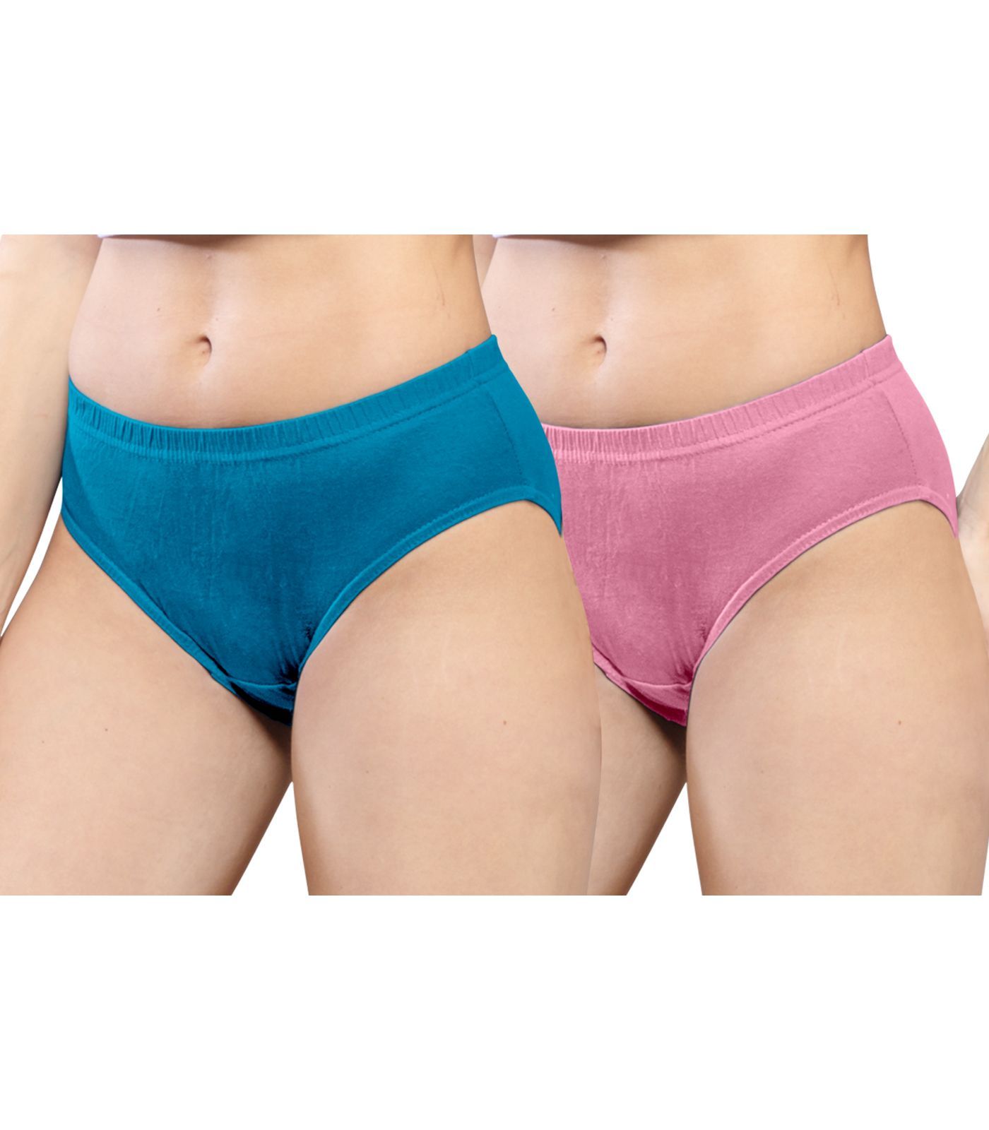 NRG Womens Cotton Assorted Colour Panties ( Pack of 2 Turquoise - Pastol Pink ) L01 Hipster