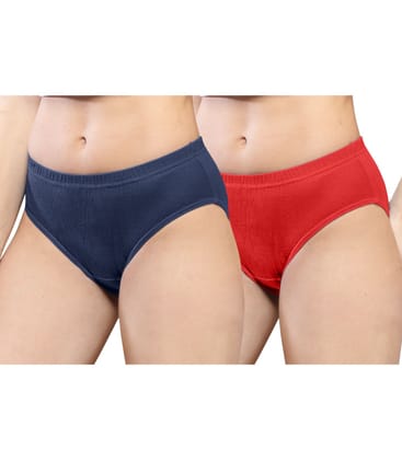 NRG Womens Cotton Assorted Colour Panties ( Pack of 2 Navy Blue - Red ) L01 Hipster