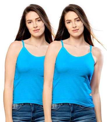 NRG Womens Cotton Assorted Colour Adjustable Slips ( Pack of 2 Turquoise - Turquoise ) L13 Camisole