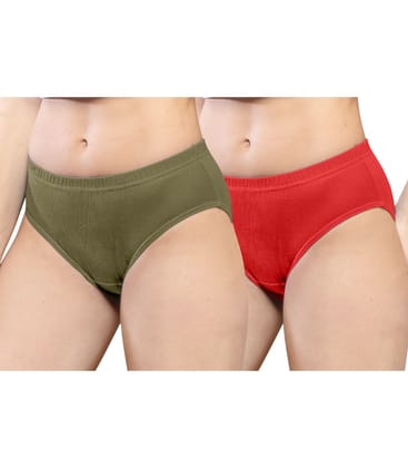 NRG Womens Cotton Assorted Colour Panties ( Pack of 2 Light Green - Red ) L01 Hipster