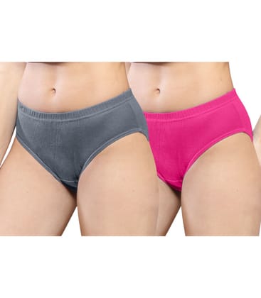 NRG Womens Cotton Assorted Colour Panties ( Pack of 2 Grey - Pink ) L01 Hipster