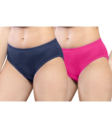 NRG Womens Cotton Assorted Colour Panties ( Pack of 2 Navy Blue - Pink ) L01 Hipster