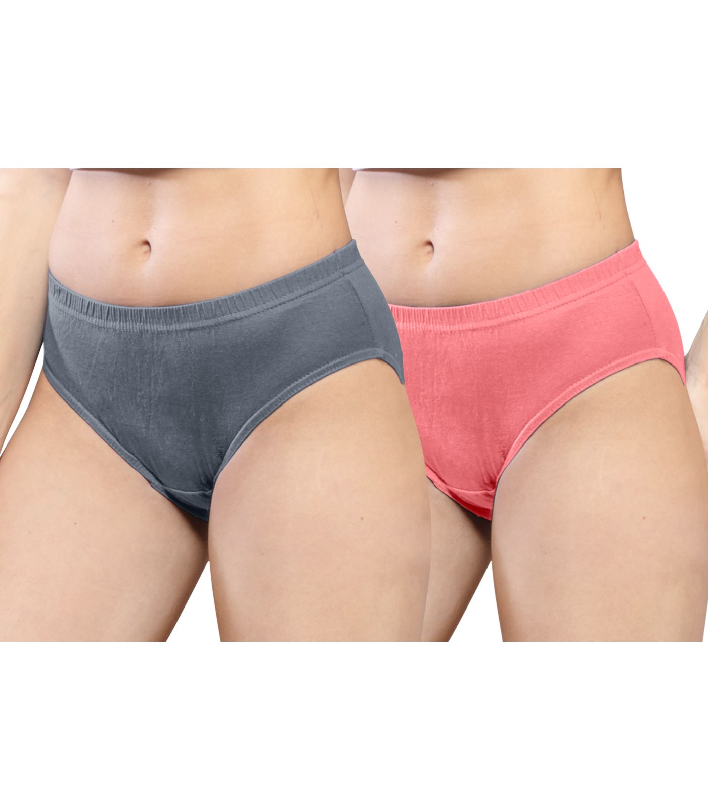 NRG Womens Cotton Assorted Colour Panties ( Pack of 2 Grey - Peach ) L01 Hipster