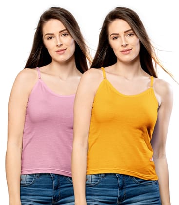 NRG Womens Cotton Assorted Colour Adjustable Slips ( Pack of 2 Pastol Pink - Orange ) L13 Camisole