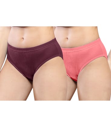 NRG Womens Cotton Assorted Colour Panties ( Pack of 2 Maroon - Peach ) L01 Hipster