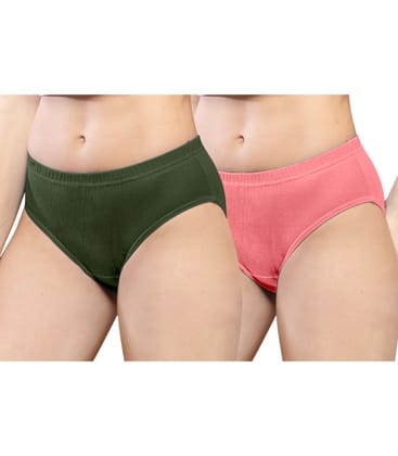 NRG Womens Cotton Assorted Colour Panties ( Pack of 2 Military Green - Peach ) L01 Hipster