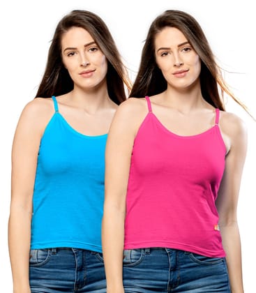 NRG Womens Cotton Assorted Colour Adjustable Slips ( Pack of 2 Turquoise - Pink ) L13 Camisole