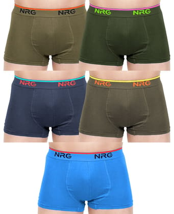 NRG Mens Cotton Assorted Colour Boxer Trunks ( Pack of 5 Light Green - Military Green - Navy Blue - Dark Green - Light Blue ) G15