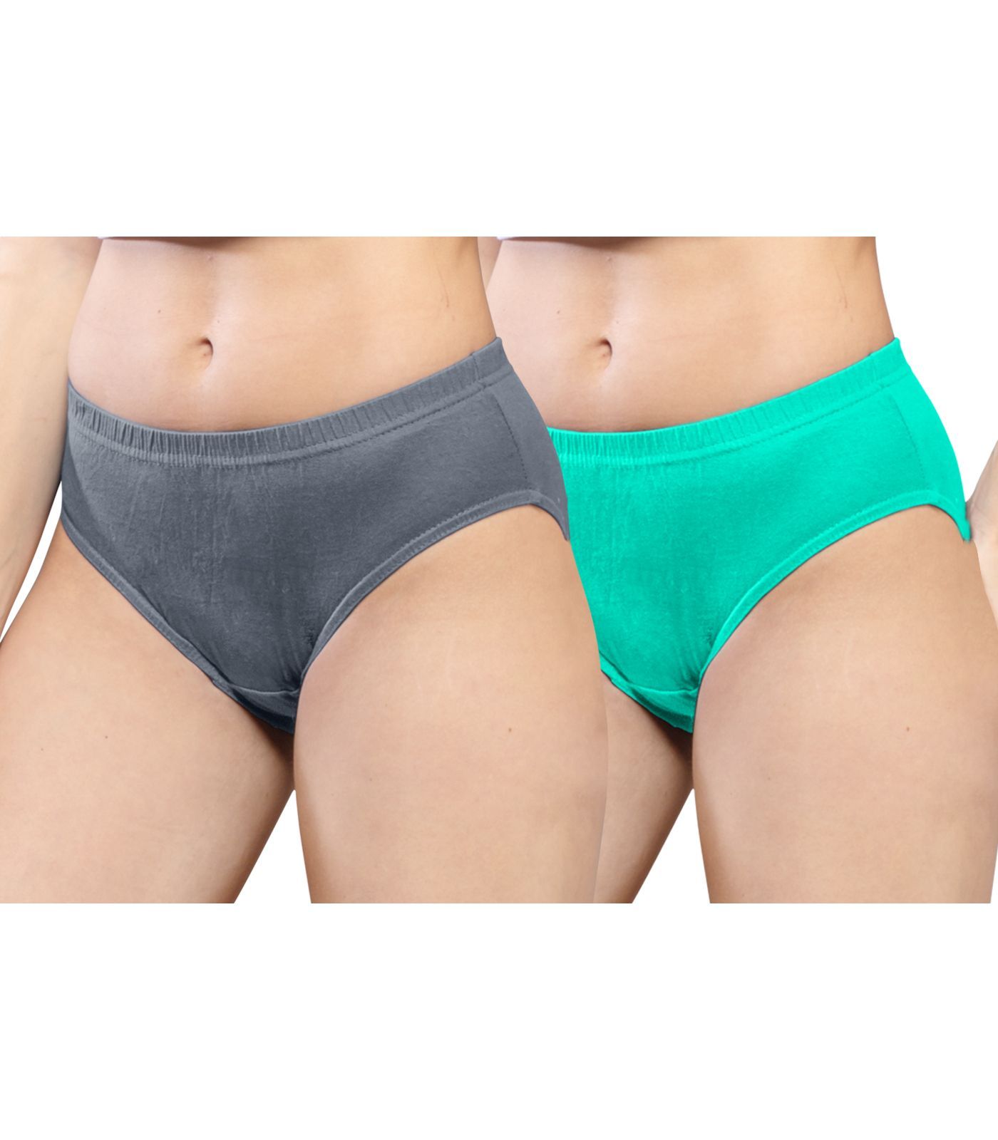 NRG Womens Cotton Assorted Colour Panties ( Pack of 2 Grey - Mint Green ) L01 Hipster