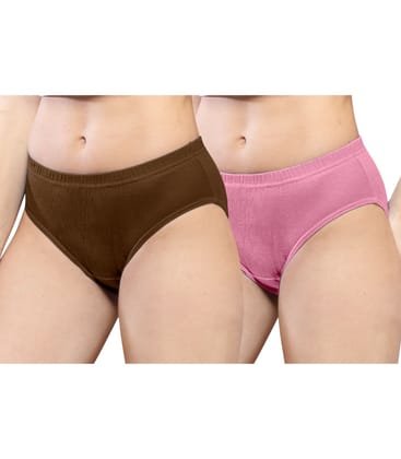 NRG Womens Cotton Assorted Colour Panties ( Pack of 2 Light Brown - Pastol Pink ) L01 Hipster