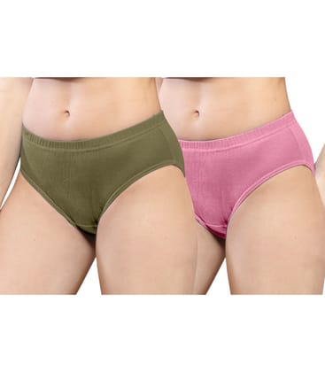 NRG Womens Cotton Assorted Colour Panties ( Pack of 2 Light Green - Pastol Pink ) L01 Hipster