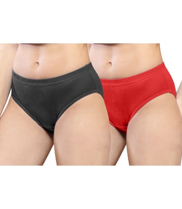 NRG Womens Cotton Assorted Colour Panties ( Pack of 2 Coffee Brown - Red ) L01 Hipster