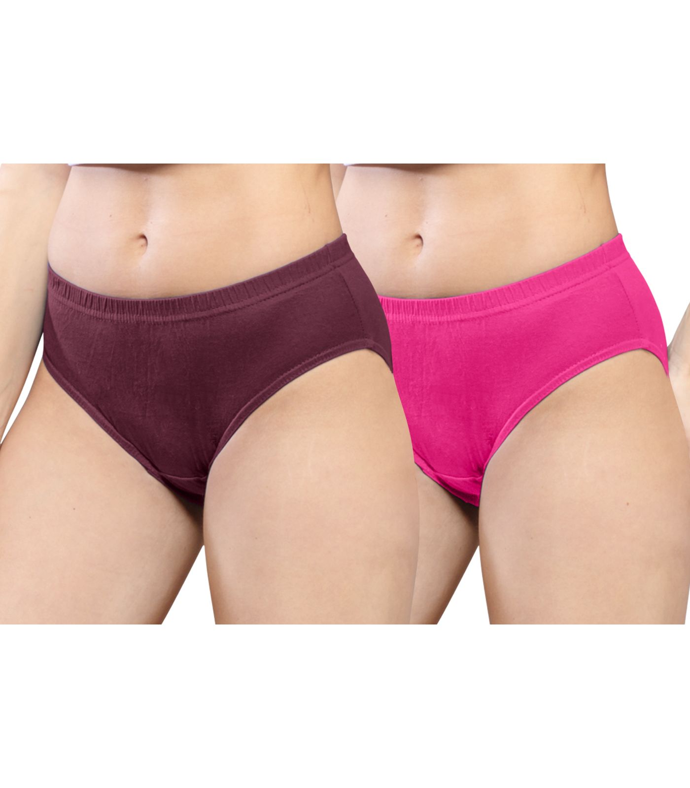 NRG Womens Cotton Assorted Colour Panties ( Pack of 2 Maroon - Pink ) L01 Hipster