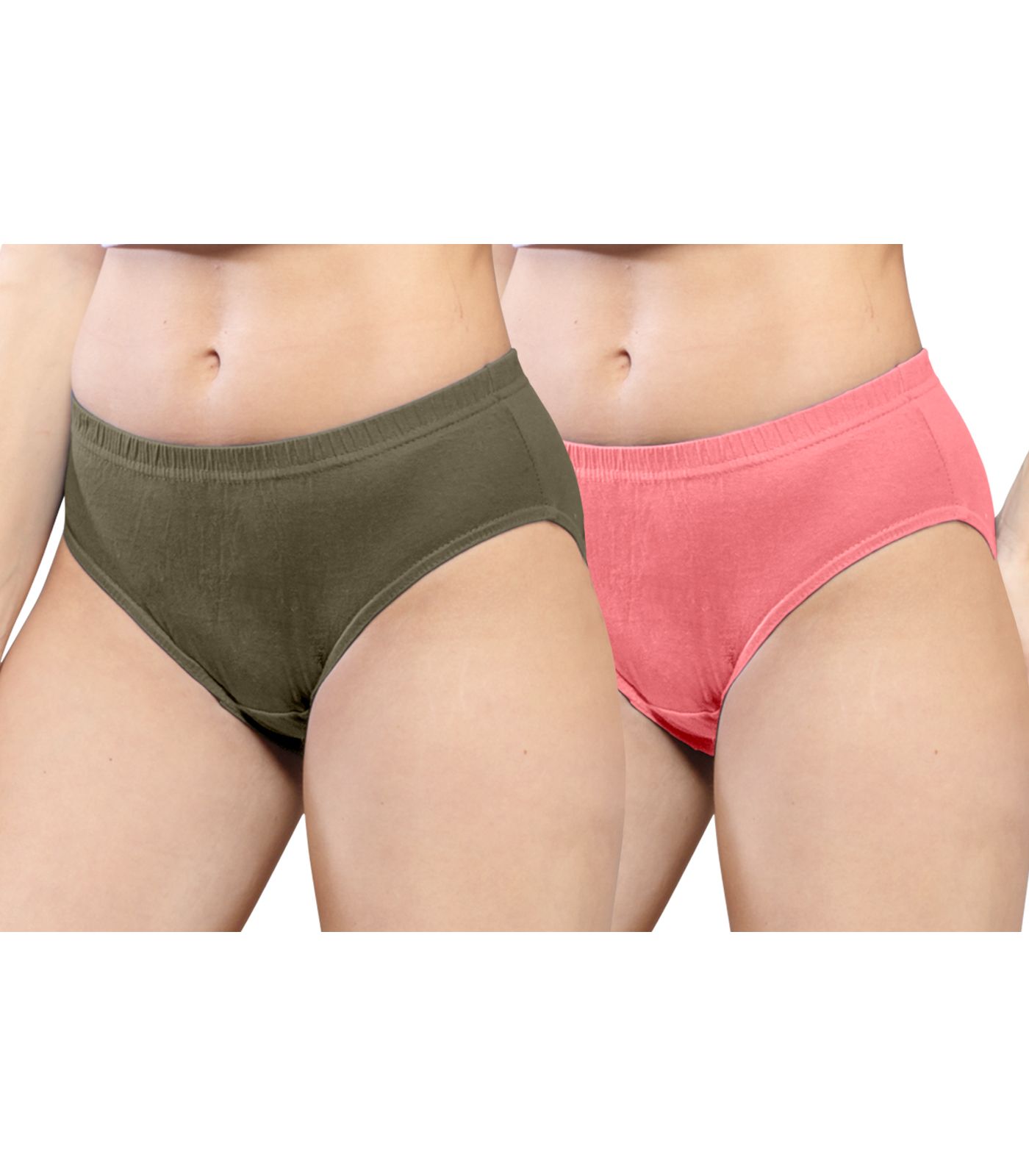 NRG Womens Cotton Assorted Colour Panties ( Pack of 2 Dark Green - Peach ) L01 Hipster