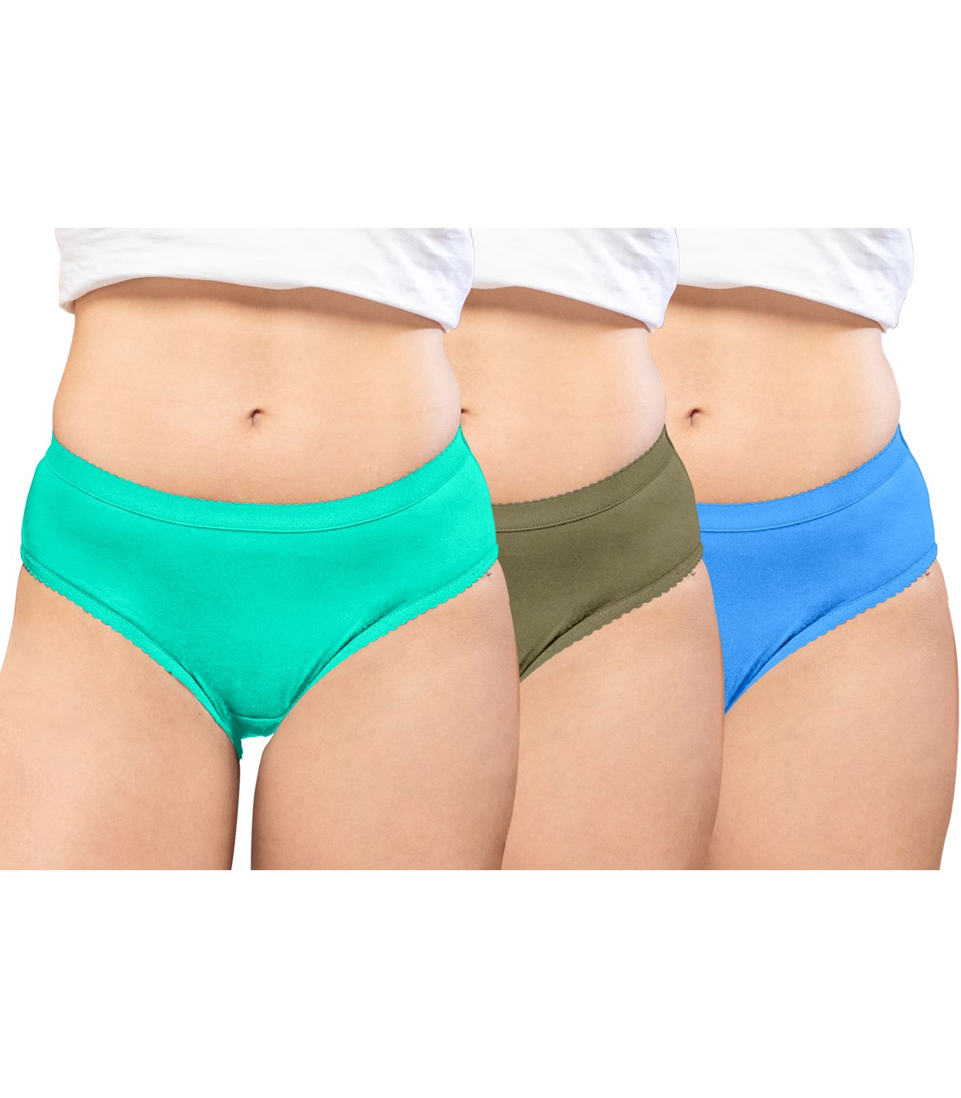 NRG Womens Cotton Assorted Colour Panties ( Pack of 3 Mint Green - Light Green - Light Blue ) L04 Hipster