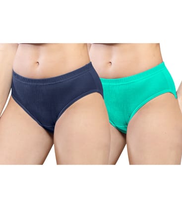 NRG Womens Cotton Assorted Colour Panties ( Pack of 2 Navy Blue - Mint Green ) L01 Hipster