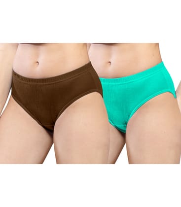 NRG Womens Cotton Assorted Colour Panties ( Pack of 2 Light Brown - Mint Green ) L01 Hipster