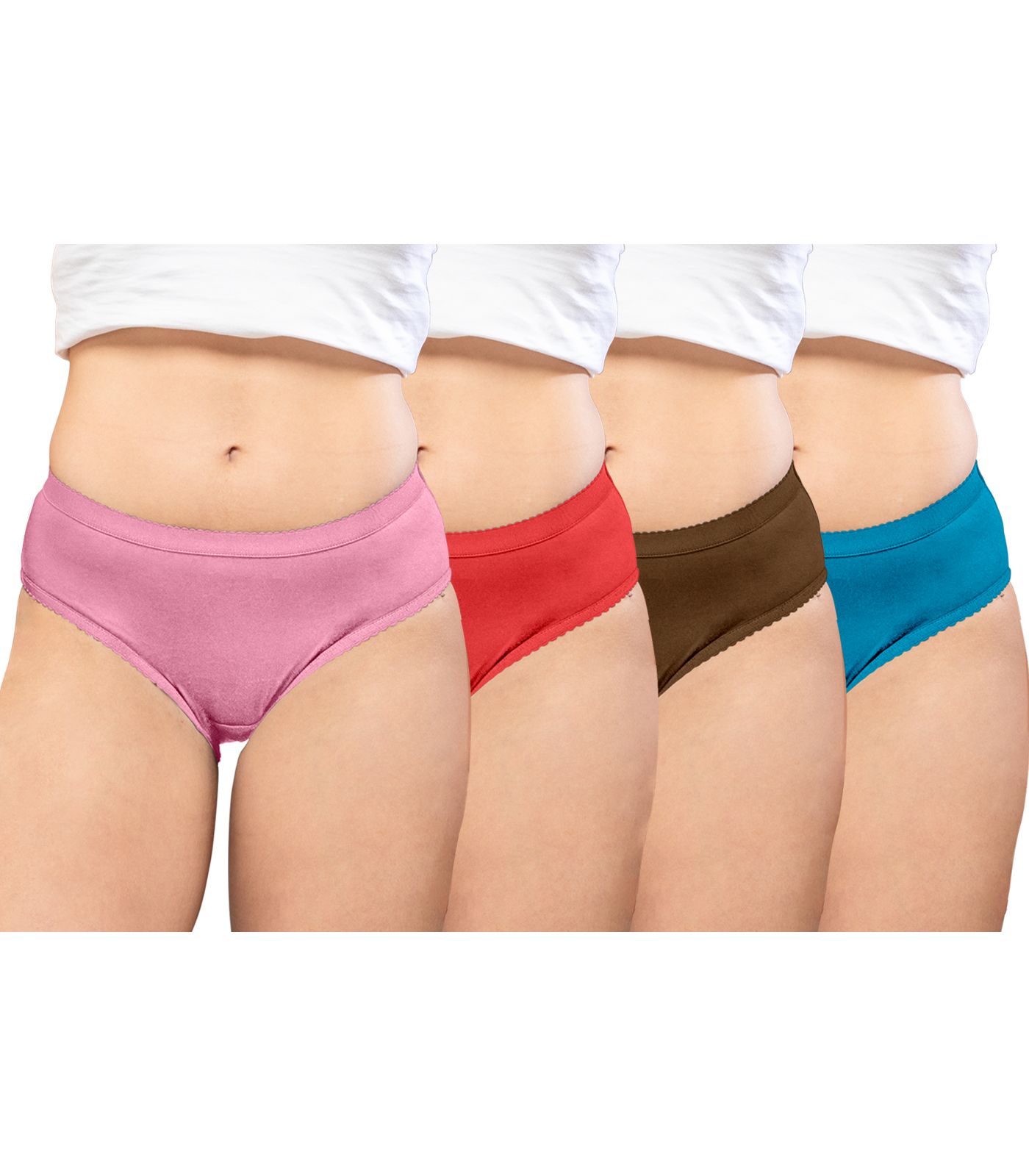 NRG Womens Cotton Assorted Colour Panties ( Pack of 4 Pastol Pink - Red - Light Brown - Turquoise ) L04 Hipster