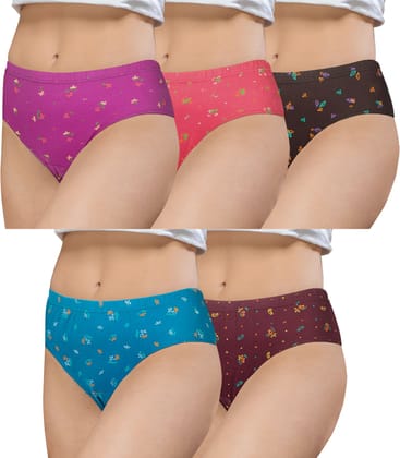 NRG Womens Cotton Assorted Colour Panties ( Pack of 5 Purple - Peach - Coffee brown - Turquoise - Maroon ) L02 Hipster